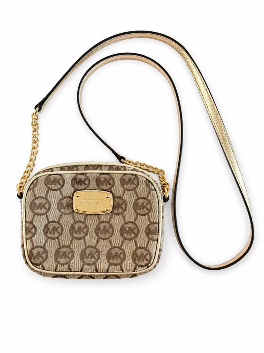 Michael Kors small purse gold/brown logo chain quiet luxury fall/winter school